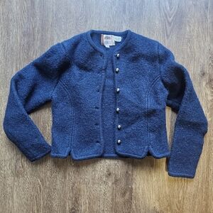 Womens Ladies 4 Field Manor 100% Wool Vintage Gold buttons Navy Blue Small 70s o